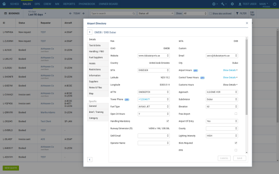 preview selected airport details from the 'Request/Quotes' list in Airport Directory