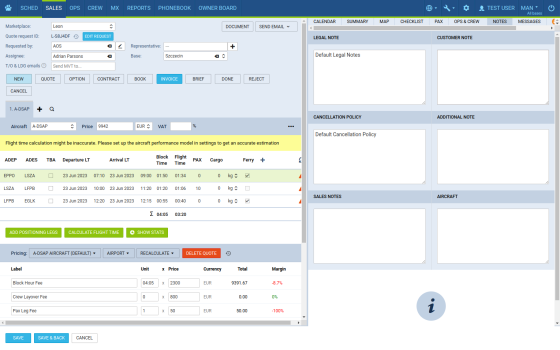 Add notes for trips.Notes added in this section can be then embedded in Sales documents